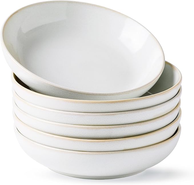 AmorArc 8.5'' Large Ceramic Pasta Bowls, 36oz Stoneware Pasta Serving Bowls Set of 6 for Kitchen, Wide Bowls for Pasta,Salad,Oatmeal, Microwave Safe, Reactive-Color