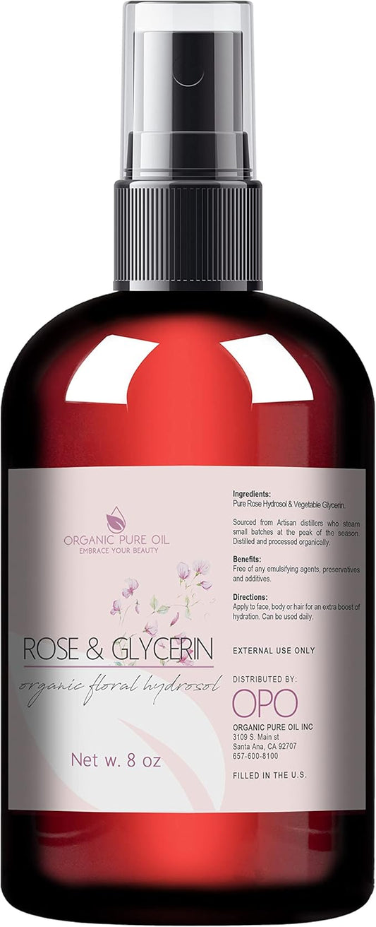 Rosewater Glycerin Mist Toner Bulk Spray Facial Body Floral Cleanser 100% Pure Rose Hydrosol and Vegetable Glycerine Moisturizing Cleansing Toning Mix for Face Skin Hair Body (8 Ounces)-BrightBean Baby