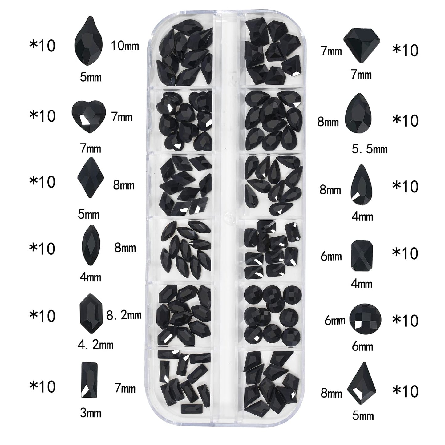 HNUIX Nail Rhinestones - 3D Multi Shape Size Crystal, Black Nail Gems, Flat Back, with Kit, for Nail Art, DIY Decorations-BrightBean Baby