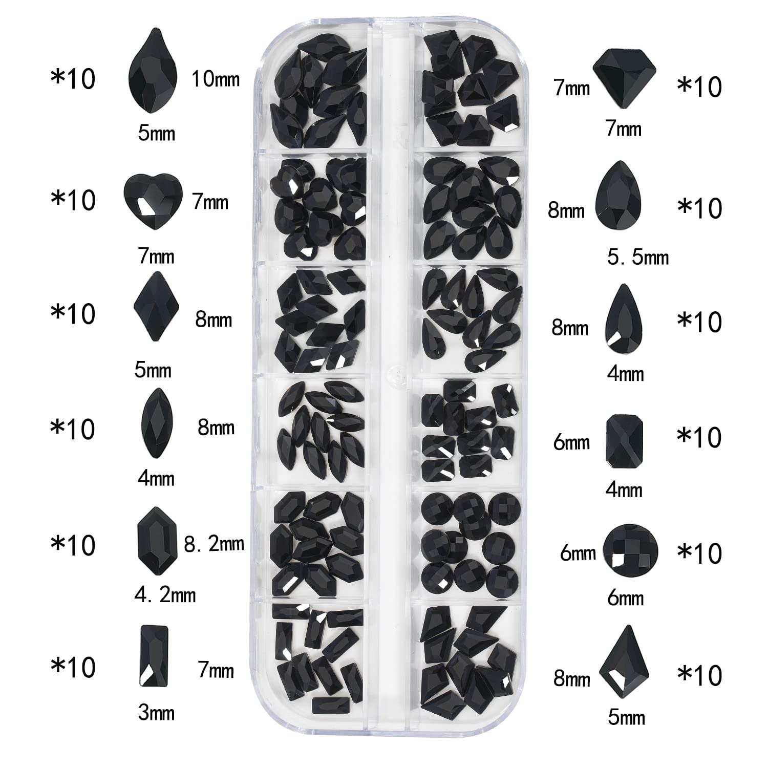HNUIX Nail Rhinestones - 3D Multi Shape Size Crystal, Black Nail Gems, Flat Back, with Kit, for Nail Art, DIY Decorations-BrightBean Baby