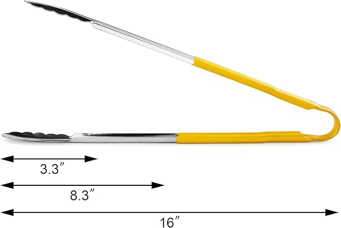 New Star Foodservice 35834 16-Inch Utility Spring Tongs, Stainless Steel, Vinyl Coated, Set of 12, Yellow
