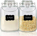 1 Gallon Airtight Glass Food Storage Jars Set of 2 with Lids, Extra Large Glass Storage Containers with Handle for Flour, Cereal, Coffee and Canning, Square Mason Jars with 8 Chalkboard Labels