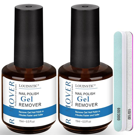 LOUINSTIC 2×15 ml Easy & Quick Gel Nail Remover Kit – Professional Gentle Acetone-Free Gel Polish Remover for Nails in 2–5 Minutes, No Soak or Foil, Includes Nail File – Home DIY Manicure & Travel-BrightBean Baby