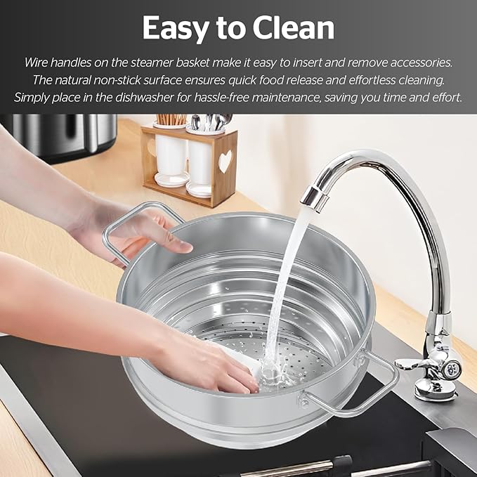 SUNHOUSE 5 Quart Stainless Steel Steamer Insert - Universal Fit Vegetable Steamer