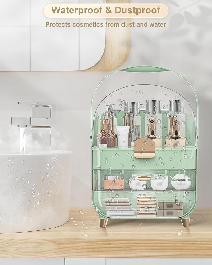 Makeup Organizer, Skincare Holder Bathroom Counter Organizer, Storage Box Cosmetic Display Cases, Teen Girl Gifts Trendy Stuff Make up Organizers for Vanity, Dresser, Countertop (Green)-BrightBean Baby