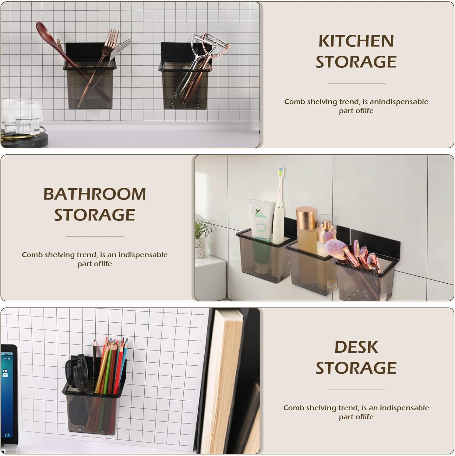 3 Pack Modern Black Metal Clear Plastic Toothbrush Holders,Toothpaste Holder Set - Kids & Adults with Wall-Mounted Metal Bathroom Organizer Set for Bathroom-BrightBean Baby