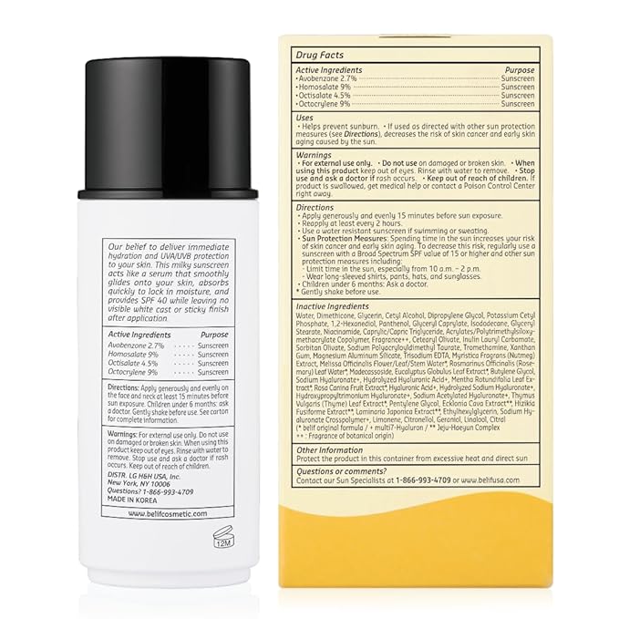 belif Milky Niacinamide Sunscreen SPF 40 – Lightweight & Invisible Sun Serum for Face with 7 Types of Hyaluronic Acid | No White Cast, Non-Comedogenic, Hydrating, Makeup-Gripping Primer (1.69 fl.oz)-BrightBean Baby