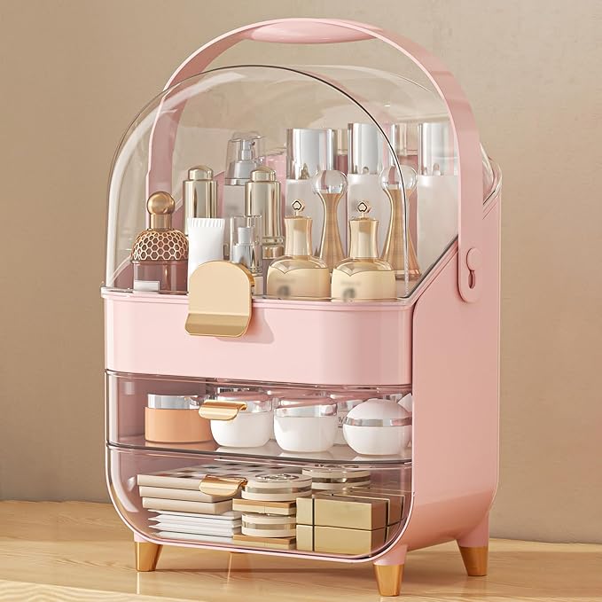 Makeup Organizer, Skincare Holder Bathroom Counter Organizer, Storage Box Cosmetic Display Cases, Teen Girl Gifts Trendy Stuff Make up Organizers for Vanity, Dresser, Countertop (Pink)-BrightBean Baby