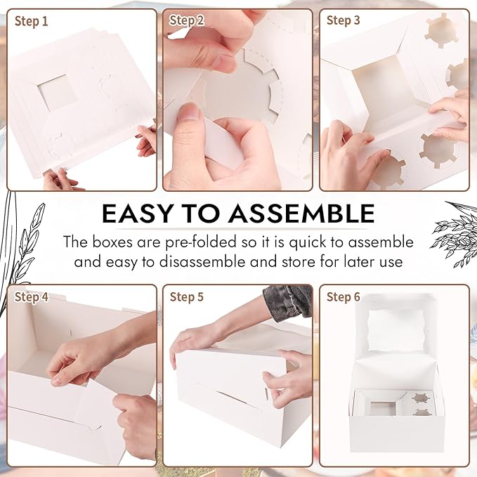 JCD 8 Packs Pink Bento Cake and Cupcake Box 1+5 Bento Box with Clear Window Fit 5 Cupcakes and 1 Mini Cake for Packaging Gift Baked Goods (Pink 1+5/8Pcs)