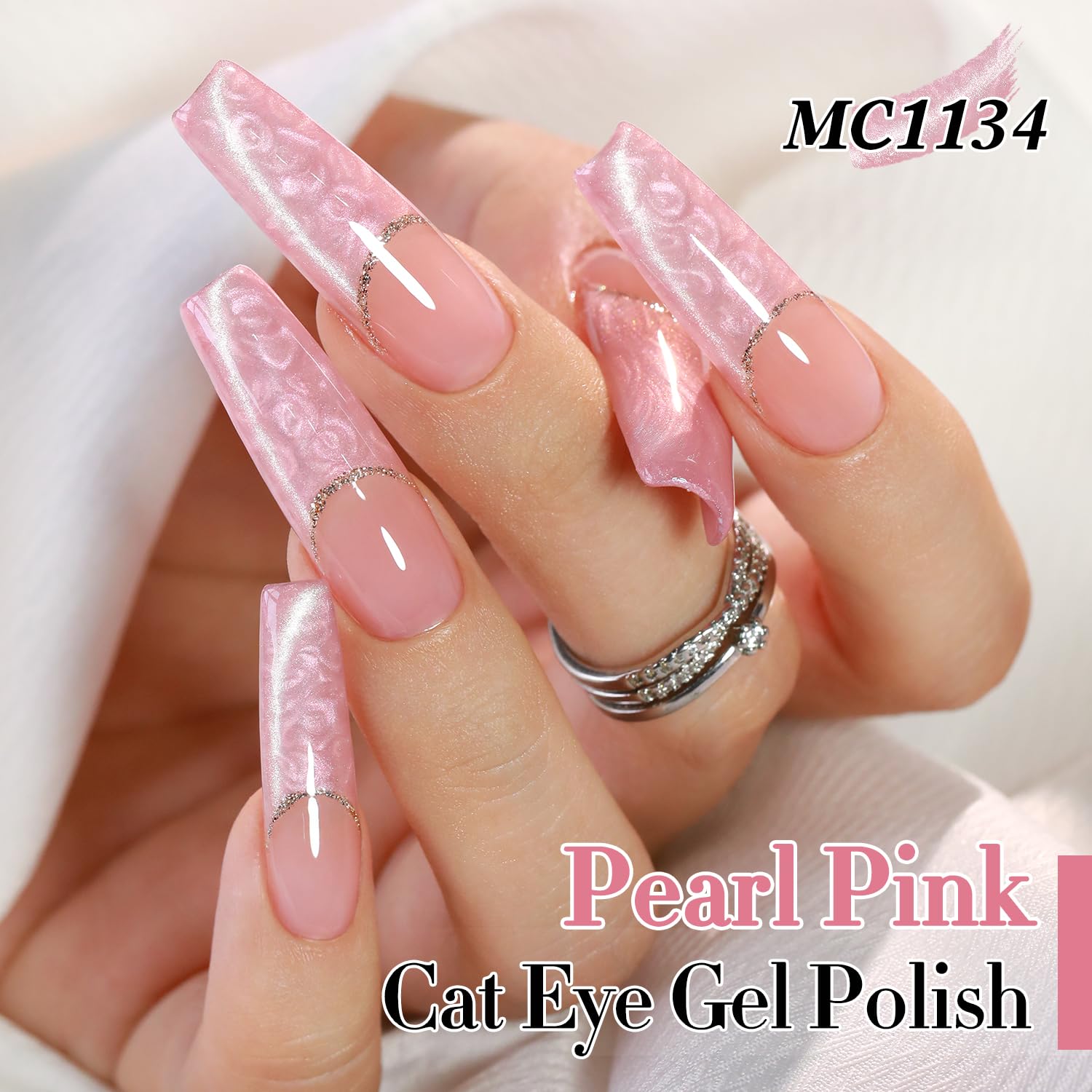 Double Rhythm 15ML Ice Glass Cat Eye Gel Polish with Magnet Holographic Glitter Shimmer Translucent Sheer Color Salon Soak Off Magnetic Nail at Home (Mermaid Pink-MC1134)-BrightBean Baby