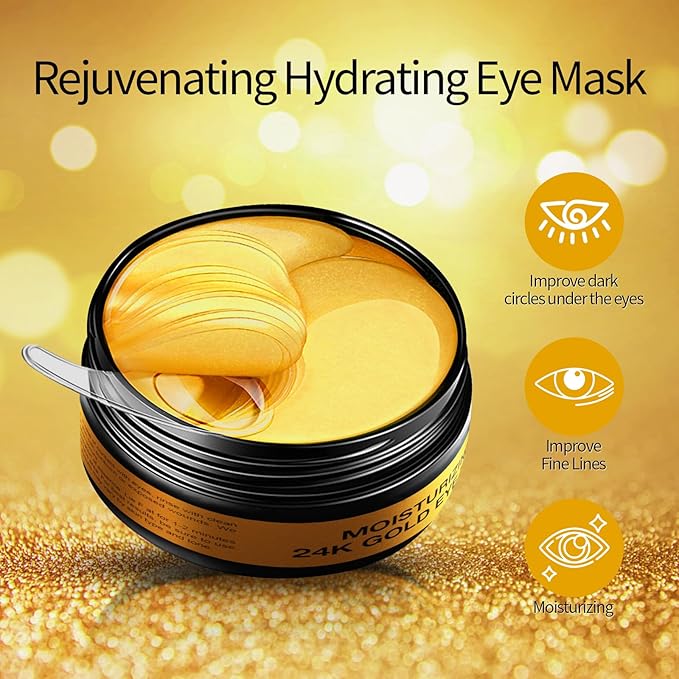 24K Gold Eye Mask - 60 Pieces, Collagen Hyaluronic Acid Eye Mask, Anti-aging, Remove Dark Circles, Puffiness and Wrinkles, Refreshes Skin, Suitable for Both Men and Women-BrightBean Baby