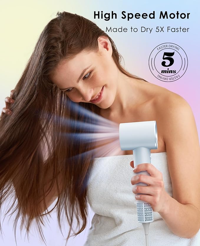 Hair Dryer with Diffuser for Curly Hair, Negative Ionic Hairdryer, High-Speed Blow Dryer with 110, 000 RPM Brushless Motor, Fast Drying Lightweight Travel Hairdryer, Low Noise Quiet Hair Dryers-BrightBean Baby