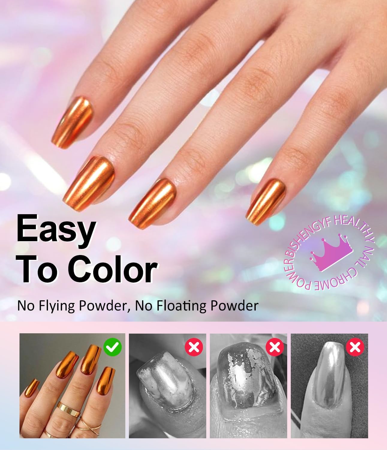 Rose Gold Chrome Nail Powder: Metallic Mirror Powder Holographic Pigment Powder Silver Green Chrome Nail Powder for Nails Rose Gold Nail Chrome Powder for Nails Art DIY Decoration-BrightBean Baby