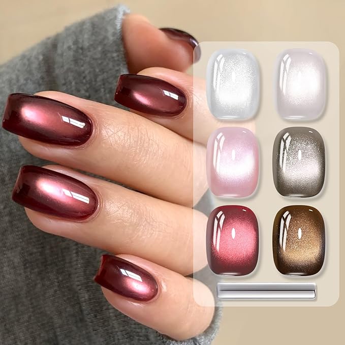 Born Pretty Cat Magnetic Eye Gel Nail Polish, 6 Colors Retro Magnetic Glitter Gel Polish Set Silver Pink Red Nail Polish Kit Soak Off LED Nail Art DIY Salon Gift-BrightBean Baby