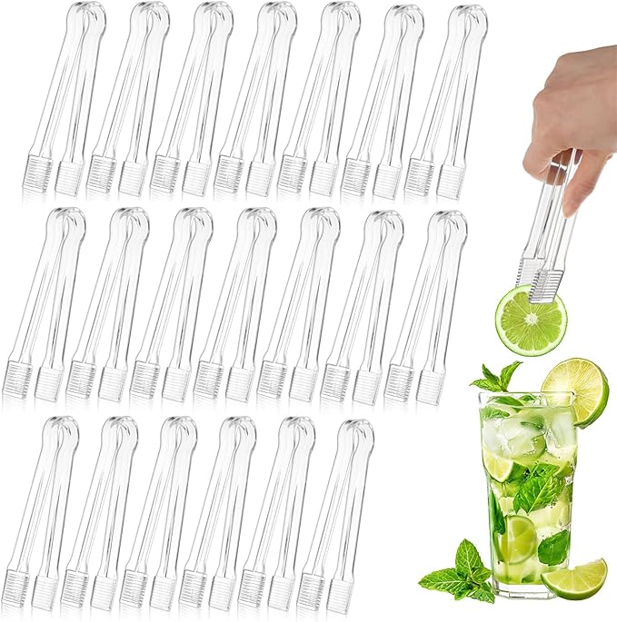 PEASUG 20 PCS Plastic Serving Tongs, Disposable Plastic Tongs, Clear Kitchen Small Serving Utensils for Serving for Party Food Buffet Appetizer Salad Catering Ice, 6.3 Inches