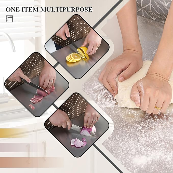 Stainless Steel Cutting Board for Kitchen - 304 Stainless Steel Chopping Boards for Baking, Double-Sided Use for Raw & Cooked Food - Ideal for Homemade Pasta, Pizza & Bread Making (15.7×23.6×0.06")