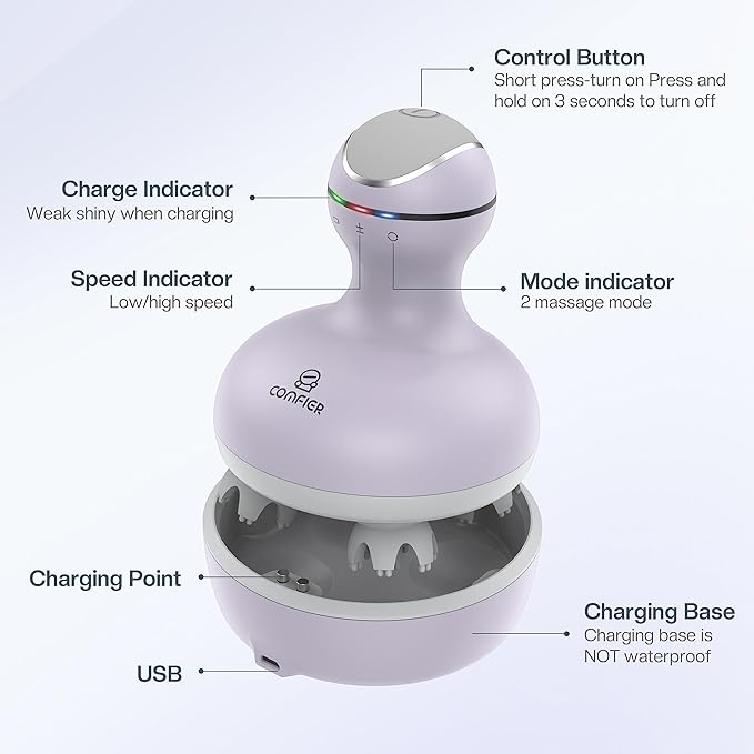 COMFIER Electric Scalp Massager with Mutlti-Modes Vibration, Portable Handheld Head Scratcher for Hair Growth,Waterproof Head Massager for Full Body,Dog Cat Massager for Deep Clean and Stress Relax-BrightBean Baby