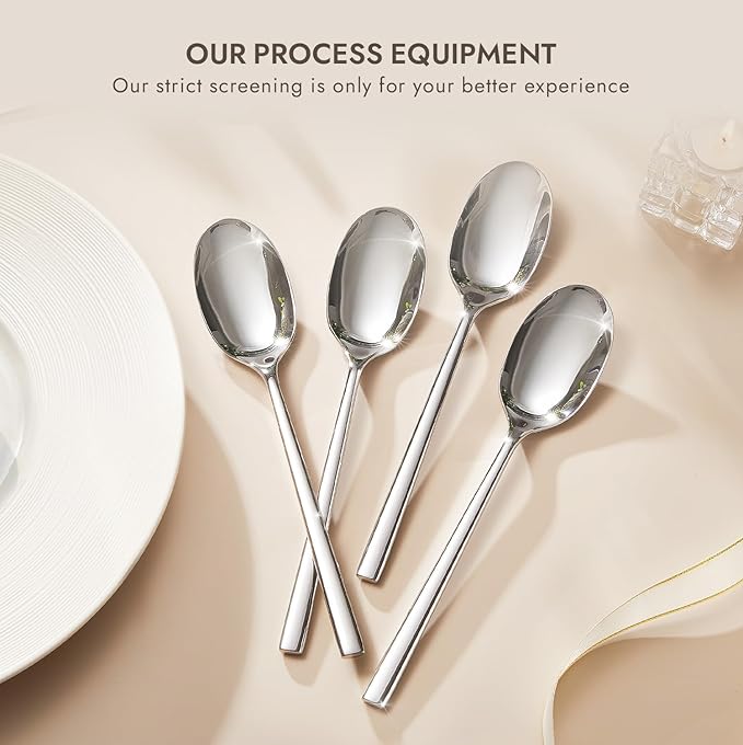 KINGSTONE Dinner Spoon Set, 16-Piece Tablespoons Silverware Spoons, Premium Food Grade Stainless Steel Spoons, Mirror Finish & Dishwasher Safe, Use for Kitchen, Home, Wedding, Party