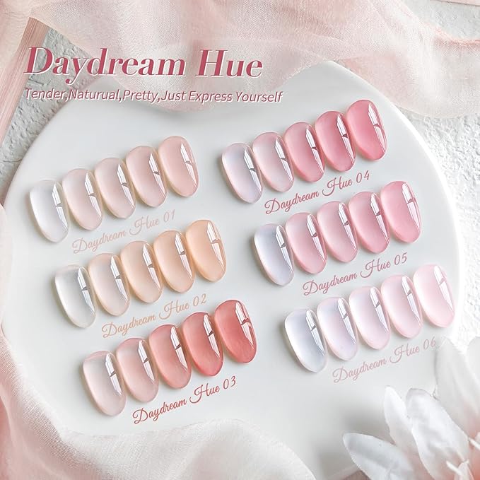 Born Pretty Jelly Pink Gel Nail Polish Set,Nude Pink Translucent Gel Polish,6 Transparent Sheer Colors Soak Off U V Light Cure Gel Polish Kit Nail Art Manicure DIY Kit Home Salon 7ML-BrightBean Baby