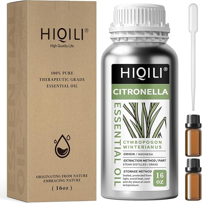 HIQILI 16 Fl Oz Citronella Oil for Homemade Sprays, Add to Diffuser, 100% Pure and Natural Undiluted-BrightBean Baby