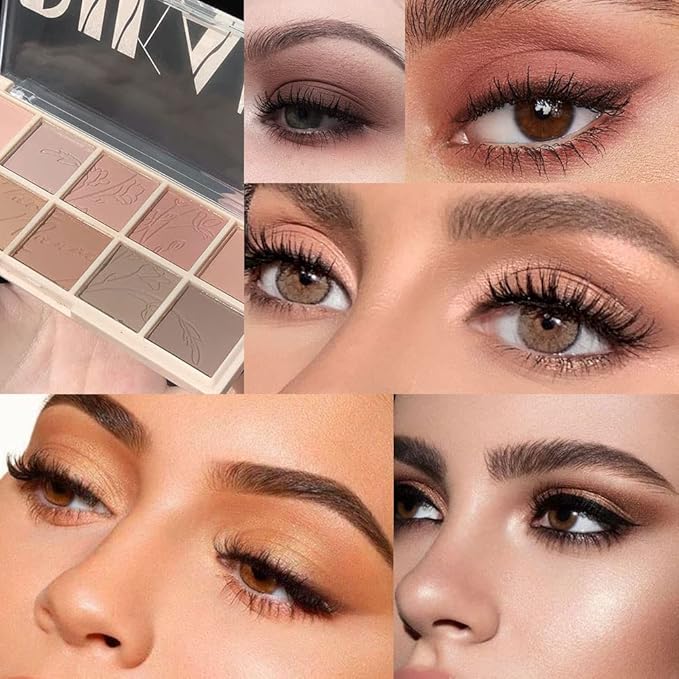 evpct 10 Colors Matte Nude Eye Shadow Palette Makeup for Older Women, Nude Brown Pink Cocoa Taupe Mauve Neutral Matte Cream Smokey Mini Eyeshadow Palette for Blue Green Eyes, Contour Makeup Palettes 6-BrightBean Baby