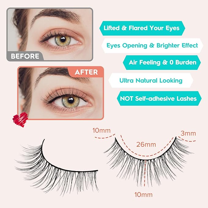 Natural Wispy Cat Eye Lashes - 3D Volume C Curl Eyelashes With Thin Band - 10mm Short Lashes - 7 Pairs-BrightBean Baby