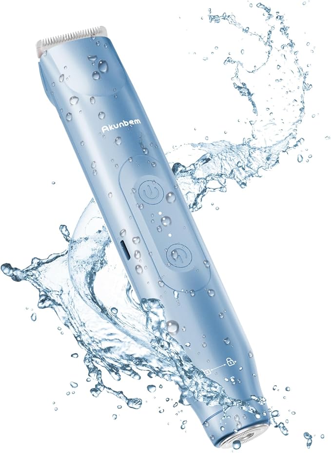 2 in 1 Women Electric Shaver Dual Head Bikini Trimmer for Women IPX7 Waterproof Wet & Dry Use Body Hair Trimmer and Facial Hair Remover for Bikini Underarm Leg Arm Body Face, Blue