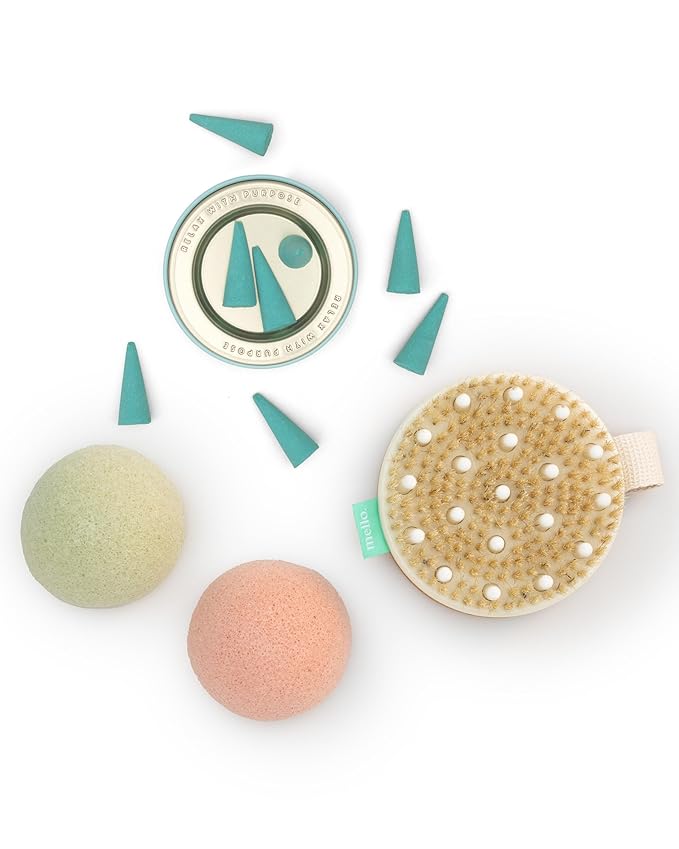 Mello Bath Accessories Deep Soak | Self Care Gifts for Women | Spa Gifts for Women & Relaxation Gifts for Women | Bath Accessories Includes Konjac Sponge, Incense Cones & Exfoliating Brush-BrightBean Baby