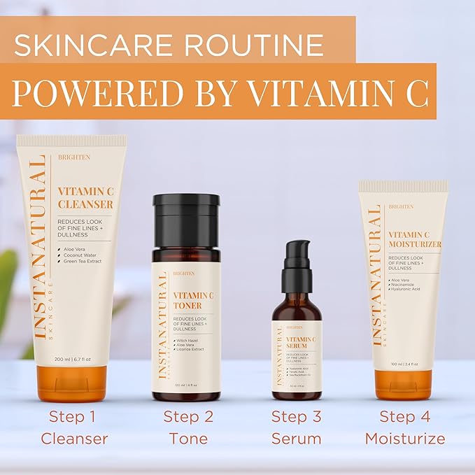 InstaNatural Vitamin C Cleanser and Moisturizer Kit, Brightens, Reduces the Look of Fine Lines and Uneven Texture, with Aloe Vera and Botanical Extracts-BrightBean Baby