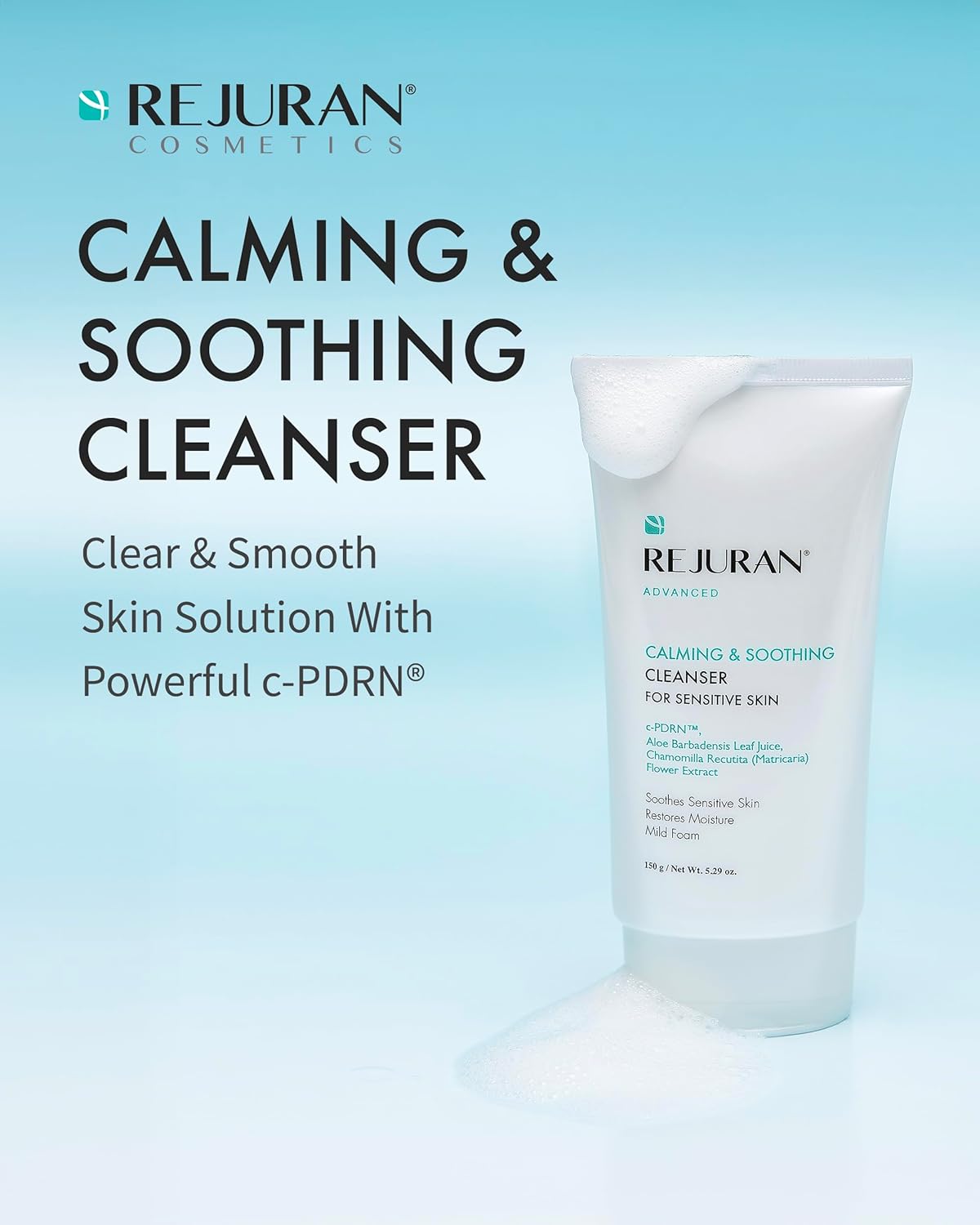 REJURAN® Advanced Calming & Soothing Cleanser, c-PDRN® - Gentle Gel Face Wash Suitable for Sensitive Skin, Effectively Retains Moisture (5.29 oz)-BrightBean Baby