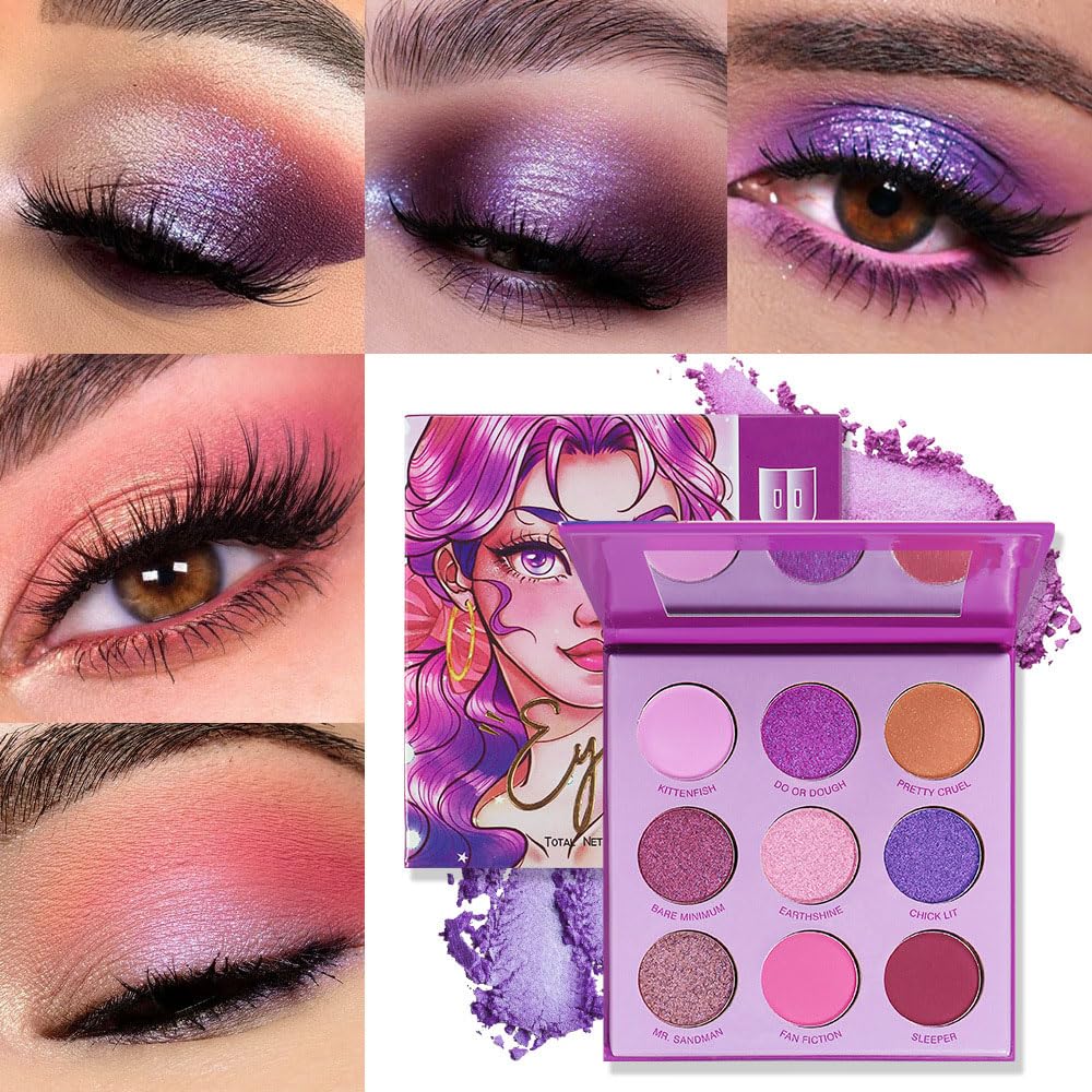 Purple Eyeshadow Palette with Mirror for Eye Makeup,16 Color Blue Green Pink Gold Colorful Matte Glitter Highly Pigmented Korean Natural Rainbow Eye Shadow palette,Blendable-01-BrightBean Baby