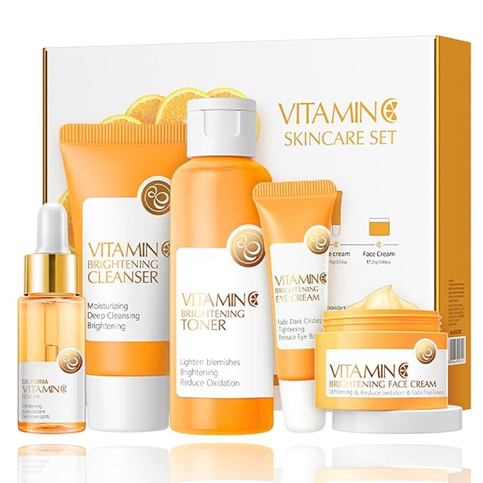 Vitamin C 5-Piece Skincare Set with Cleanser, Toner, Serum, Eye Cream and Face Cream for Skin Brightening skin care set skincare gift set skin care set for Unisex Adult-BrightBean Baby