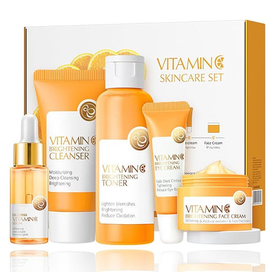 Vitamin C 5-Piece Skincare Set with Cleanser, Toner, Serum, Eye Cream and Face Cream for Skin Brightening skin care set skincare gift set skin care set for Unisex Adult-BrightBean Baby