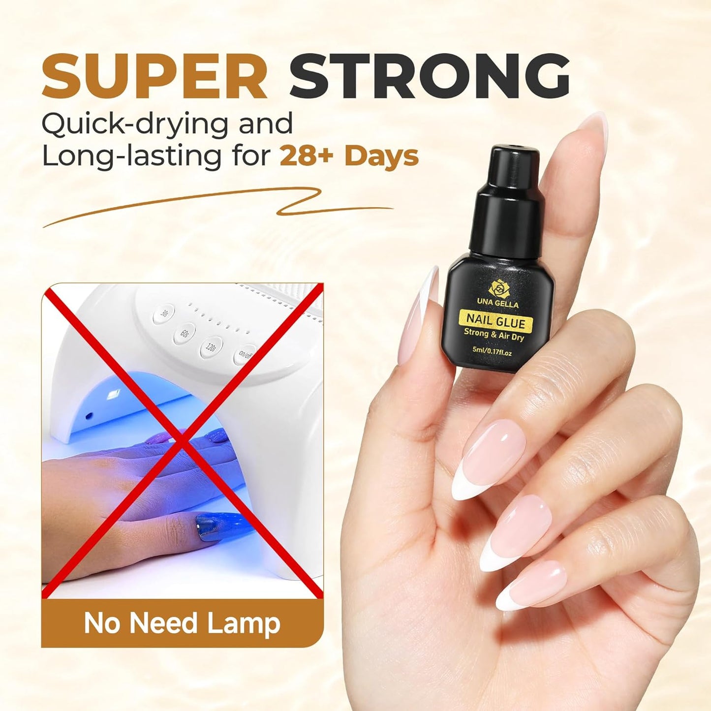 UNA GELLA Quick Drying Super Nail Glue for Press On Nails, Acrylic Nails & Nail Tips No Lamp Need Press On Nails Glue Drip Use with Opener（5ML） Long Lasting for DIY Nail Art-BrightBean Baby