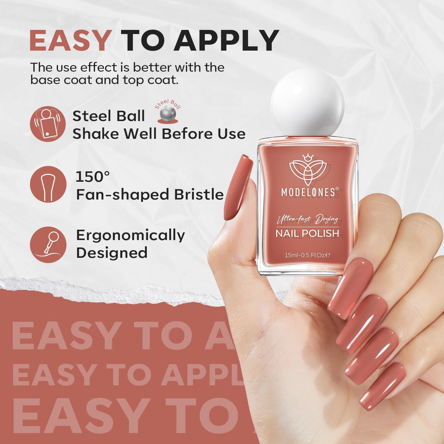 modelones Brown Nail Polish, Neutral Dark Nude 15 ml Quick Dry Nail Lacquer Strengthener Chip Resistant Long Last Shine Fingernail Toe Nail Art DIY Home Travel Manicure Gift for Women Girls 0.5 Fl Oz-BrightBean Baby