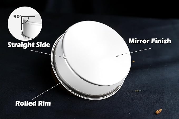 Leonyo 8Inch Round Cake Pans 4 Pack, Stainless Steel Circle Layer Cake Baking Pans Set, Metal Round Baking Tins for Wedding Party, Dishwasher Oven Safe