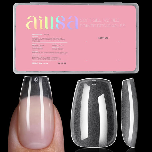 AILLSA Medium Coffin Nail Tips - Pre-shaped False Nail Tips Full Cover Matte Thickened Nails Tips, Fake Nails 450pcs 15 Sizes for DIY-BrightBean Baby