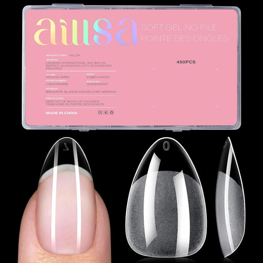AILLSA Short Almond Nail Tips - Thickened Pre-shaped False Nail Tips Short Almond Shaped Half Matte Nails Tips, Fake Nails Extension 450pcs 15 Sizes with Storage Box-BrightBean Baby