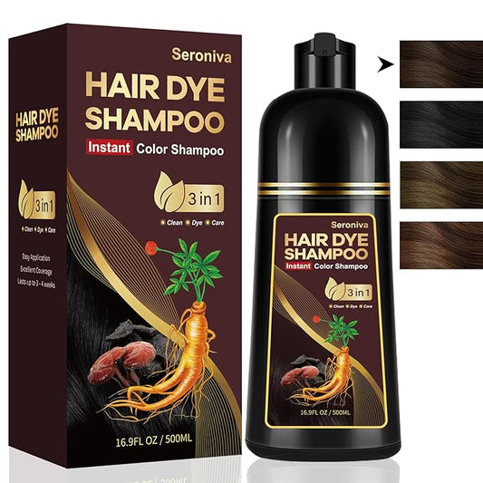 Dark Brown Hair Dye Shampoo for Gray Hair, Natural Color Shampoo Hair Dye for Women & Men, Hair Instant Dye Shampoo Colors Hair in Minutes, Champu Para Canas, 3-in-1 Shampoo for Dyeing Gray, 500 Ml-BrightBean Baby