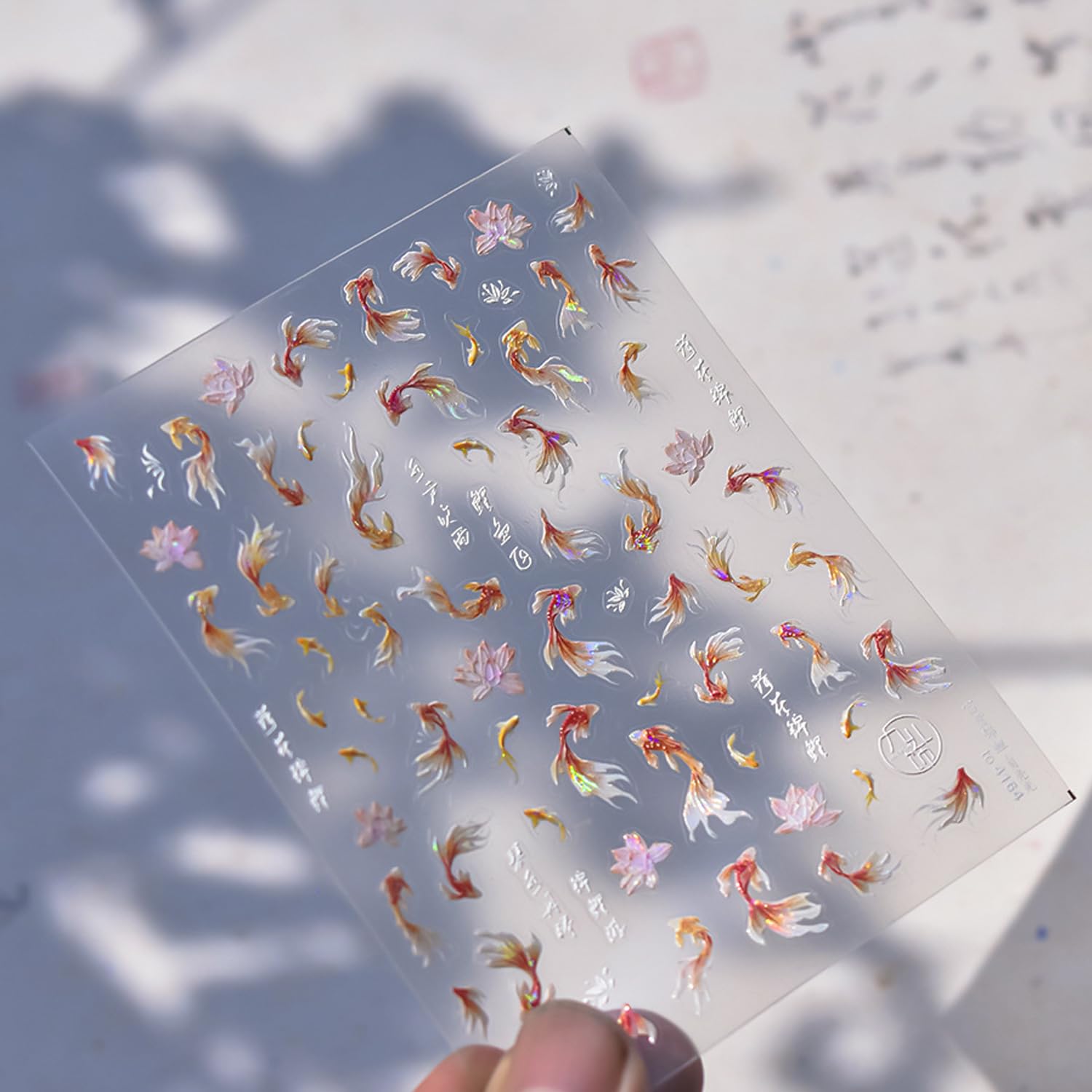 Golden Koi Fish Nail Art Stickers 5D Embossed Self-Adhesive Lotus Nail Decals for Acrylic Nails Lucky Red Koi Fish Designs Nail Sticker Cute Goldfish Nail Decal for Women DIY Art Nails Decor Supplies-BrightBean Baby