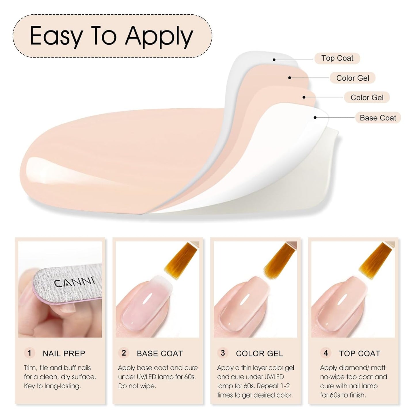 CANNI Nude Pink Gel Nail Polish – 0.3oz Sheer Skin Tone Color, Glossy Soak-Off UV/LED Nail Gel for Natural French Manicure, DIY & Salon Use-BrightBean Baby