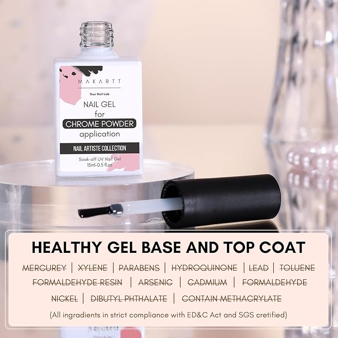 Makartt Gel Top Coat for Chrome Nail Powder - 15ml Clear No Wipe High Gloss Top Coat Gel Nail Polish Mirror Shine Long Lasting Easy Application, Soak off UV Lamp, DIY Home Salon Art Design-BrightBean Baby