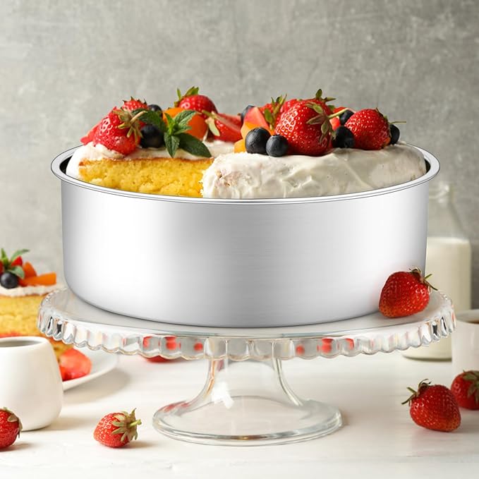 Leonyo 8 Inch Cake Pan, Stainless Steel Circle Baking Pans Set, 3 Pieces Round Layer Cake Tin for Wedding Birthday, Even Heating, Non Toxic & Healthy, Heavy-Duty, Dishwasher Safe