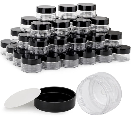 50 Count 1oz Cosmetic Containers with Lids BPA Free Plastic Sample Containers Empty Makeup Containers Refillable Cosmetic Jars Leakproof Travel Jars - Black-BrightBean Baby