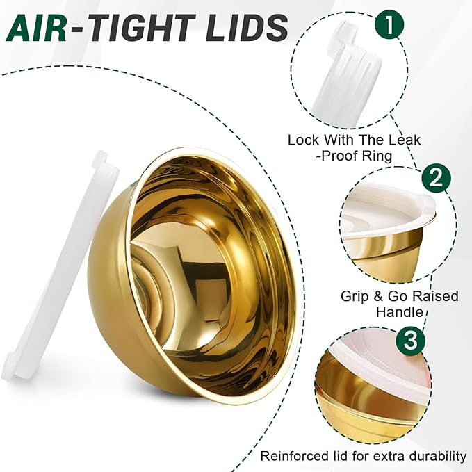 BEWOS 5PCS Mixing Bowls with Airtight Lids Set - 5 Stainless Steel Mixing Bowls, Dishwasher Safe, Ideal for Baking & Meal Prep, Stackable Design for Easy Storage