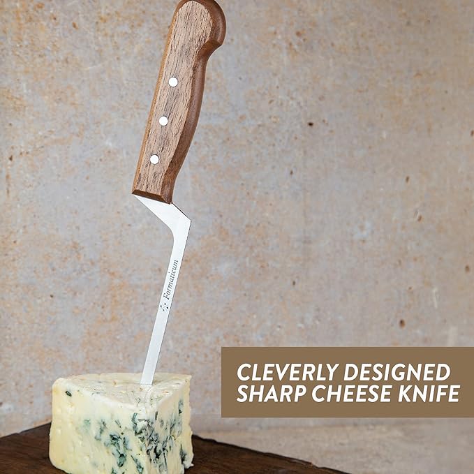 Formaticum Professional Blue Cheese Knife- 8" x 0.25" All Blue Cheese Slicer, Non- Stick Stainless Steel Thin Blade w/Solid Walnut Handle, Great Cheese Charcuterie Accessories, Handmade in Italy