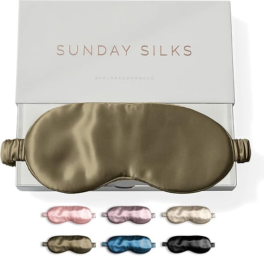 SUNDAYSILKS™ Exclusive Mulberry Silk Sleep Mask | Soft Eye Covers, Blackout Sleeping Mask for Women & Men | Silk Eye Mask for Sleep, Travel, and Relaxation | Antifaz para Dormir [Olive]-BrightBean Baby
