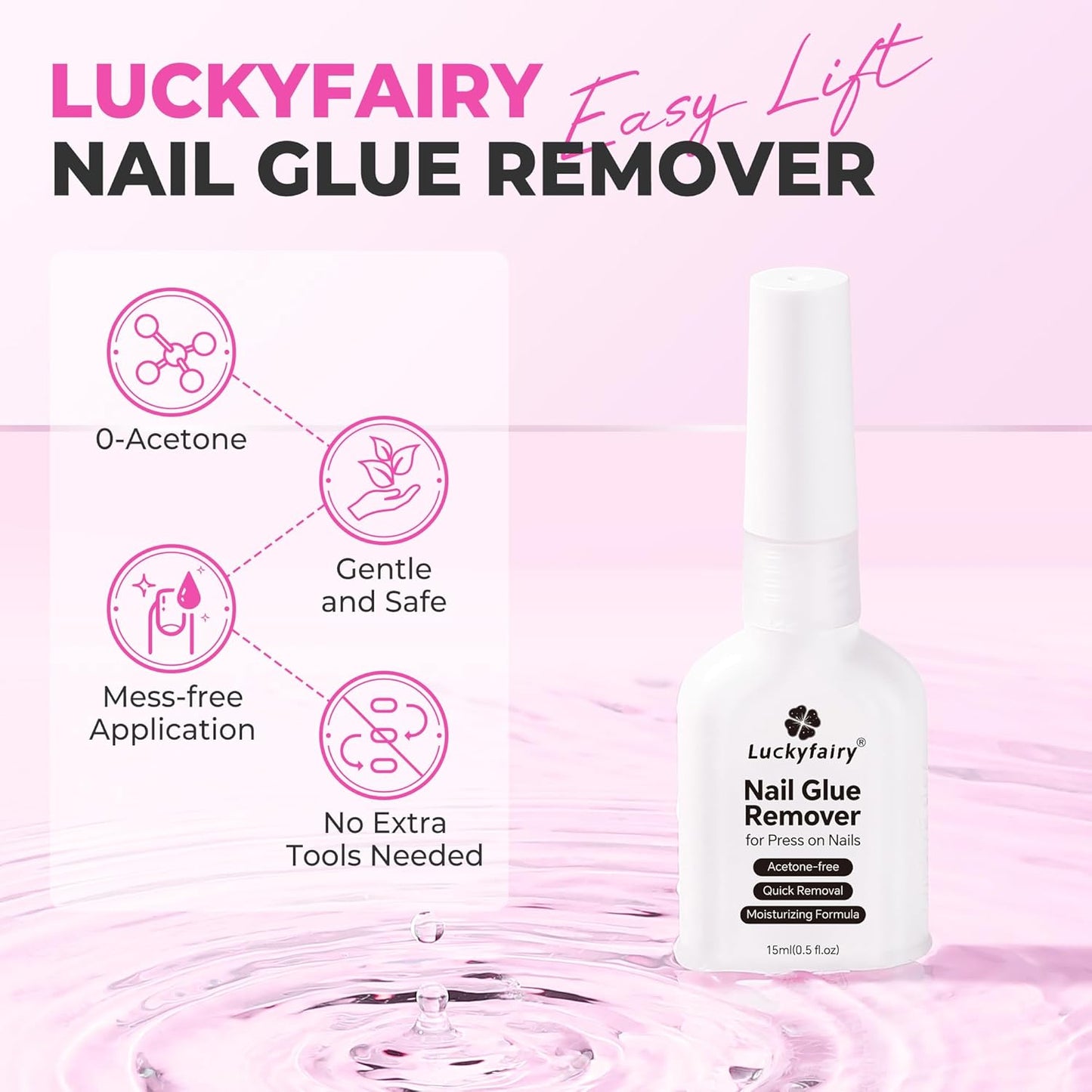 Nail Glue Remover for Press on Nails, 15ml Acetone-free Nail Polish Remover, Multi-Functional Glue Remover for Nails Tips, Quick Easy Gentle Removal, Not for Gel Polish-BrightBean Baby