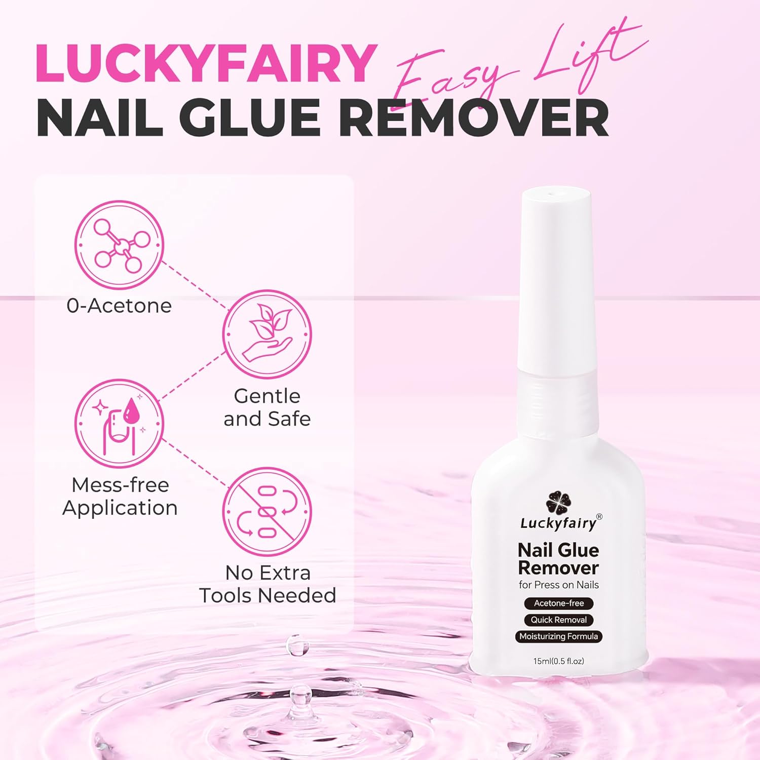 Nail Glue Remover for Press on Nails, 15ml Acetone-free Nail Polish Remover, Multi-Functional Glue Remover for Nails Tips, Quick Easy Gentle Removal, Not for Gel Polish-BrightBean Baby