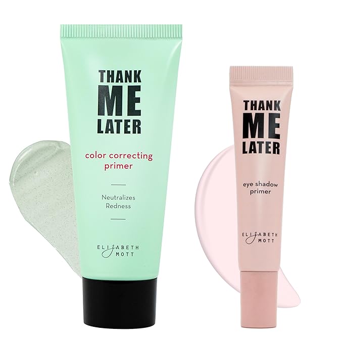 Elizabeth Mott Thank Me Later Color Correcting & Eye Primer Duo – Face Primer with Niacinamide for Redness Control & Smooth Makeup Base – Eye Primer for Long-Lasting, Crease-Free Eyeshadow – 30g + 10g-BrightBean Baby